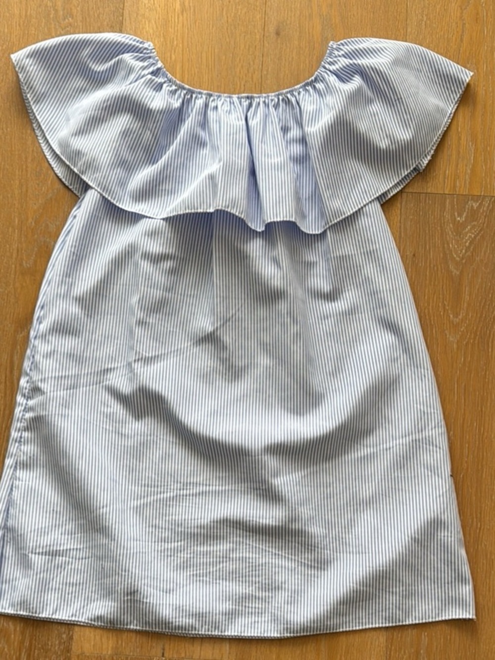 Girls' Light Blue Striped Off-Shoulder Dress